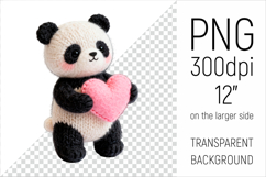 Knitted Valentine Panda Bear with Heart Clipart. Ideal for sublimation projects, Valentines Day gifts,  cards, stickers, nursery decor, and digital crafts.