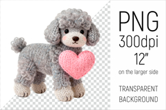 Knitted Valentine Poodle  with Heart Clipart. Ideal for sublimation projects, Valentines Day gifts, mugs, T-shirts, cards, stickers and digital crafts