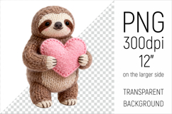 Knitted Valentine Sloth with Heart Clipart. Ideal for sublimation projects, Valentines Day gifts, mugs, stickers, nursery decor, planners, and digital crafts.