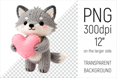 Knitted Valentine Wolf with Heart Clipart. Ideal for sublimation projects, Valentines Day gifts, cards, stickers, nursery decor, planners, and digital crafts.