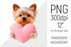 Knitted Valentine Yorkshire Terrier with Heart Clipart. Ideal for sublimation projects, Valentines Day gifts, mugs, T-shirts, cards, stickers, scrapbooking, nursery decor, planners, and digital crafts.