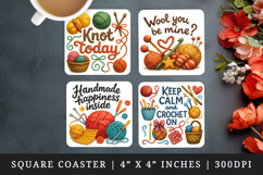 Knitting &amp; Crochet square coaster sublimation design Product Image 1