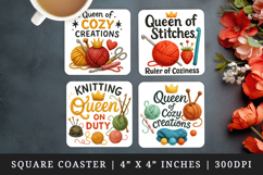 Knitting &amp; Crochet square coaster sublimation design Product Image 1