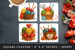 Knitting &amp; Crochet square coaster sublimation design Product Image 1