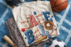 Knitting Baseball Faux Yarn PNG, Baseball Patchwork PNG Product Image 1