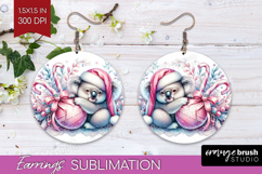 Koala Pastel Christmas Round Earrings Coquette Xmas PNG Product Image 1