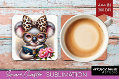 Koala Reading Square Coaster Book Lover Coaster PNG Product Image 1