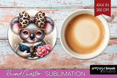 Koala Reading Round Coaster Book Lover Coaster PNG Product Image 1