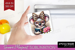 Koala Reading Magnet Sublimation Book Lover Square Magnet Product Image 1