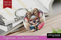 Koala Reading Keychain PNG Book Lover Keychain Sublimation Product Image 1