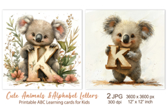Cute Koala, Baby Animal Alphabet Letters ABC Printable cards Product Image 1