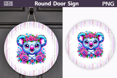 Koala Floral Door Sign | Round Sublimation PNG Product Image 1