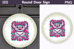 Koala Floral Door Sign | Round Sublimation PNG Product Image 1