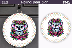 Koala Floral Door Sign | Round Sublimation PNG Product Image 1