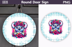Koala Floral Door Sign | Round Sublimation PNG Product Image 1