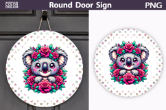 Koala Floral Door Sign | Round Sublimation PNG Product Image 1
