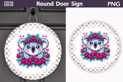 Koala Floral Door Sign | Round Sublimation PNG Product Image 1