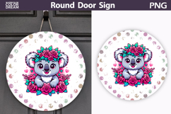 Koala Floral Door Sign | Round Sublimation PNG Product Image 1