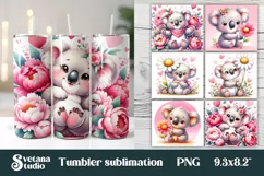 Koala flower tumbler PNG sublimation wrap 20 Oz design Product Image 1