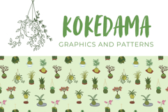 12 Hand-Drawn Kokedama Illustrations and 6 Seamless Patterns Product Image 1