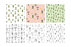 12 Hand-Drawn Kokedama Illustrations and 6 Seamless Patterns Product Image 9