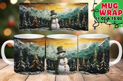Christmas Watercolor Mug Wrap PNG, Snowman, Winter Night PNG Product Image 1