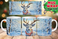 Winter Deer Watercolor Mug Wrap PNG, Holiday Sublimation Product Image 1