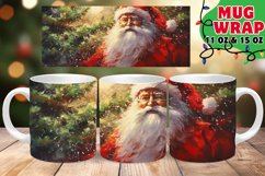 Santa Claus Watercolor Mug Wrap PNG, Holiday Sublimation Product Image 1