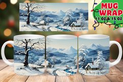 Winter Landscape Watercolor Mug Wrap PNG, Forest, Snow PNG Product Image 1