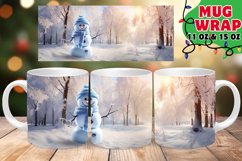 Snowman Watercolor Mug Wrap PNG, Christmas Forest PNG, Snow Product Image 1