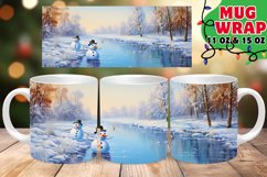 Snowman Watercolor Mug Wrap PNG, Christmas PNG, Winter River Product Image 1