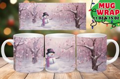 Snowman Watercolor Mug Wrap PNG, Pink Christmas PNG, Forest Product Image 1