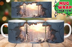 Winter Forest Landscape Mug Wrap PNG, Christmas Hole In Wall Product Image 1