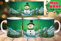Christmas Watercolor Mug Wrap PNG, Snowman, Christmas Tree Product Image 1