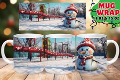 Snowman on the Playground Watercolor Mug Wrap PNG, Winter Product Image 1
