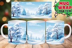 Winter Landscape Watercolor Mug Wrap PNG, Holiday Coffee Mug Product Image 1