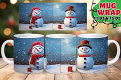 Cute Snowman Watercolor Mug Wrap PNG, Winter, Holiday Mug Product Image 1