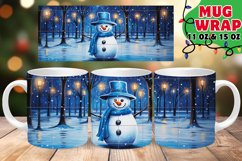 Snowman Watercolor Mug Wrap PNG, Christmas Night, Winter PNG Product Image 1