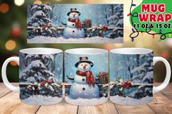 Winter Garden Watercolor Mug Wrap PNG, Snowman Sublimation Product Image 1
