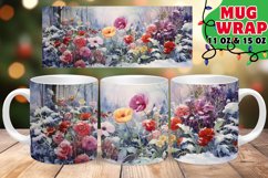 Winter Garden Watercolor Mug Wrap PNG, Holiday Mug Wrap Product Image 1