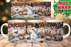 Snowman Watercolor Mug Wrap PNG, Christmas PNG, Winter Bird Product Image 1