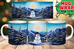 Christmas Night Watercolor Mug Wrap PNG, Snowman PNG, Forest Product Image 1