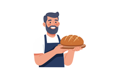 Bearded man holding freshly baked bread in kitchen vector il Product Image 1