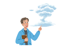 Man Pointing at Cloud Above Holding Book Nature Weather Conc Product Image 1