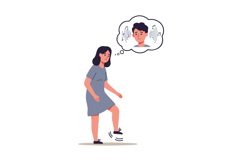 Woman Stepping on Foot with Thought Bubble Showing Sad Man V Product Image 1