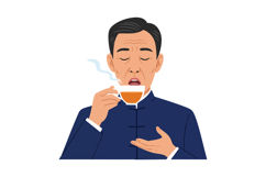 Man Drinking Hot Tea in Traditional Clothing Relaxing Moment Product Image 1