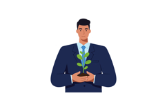 Businessman holding green plant in pot symbolizing growth an Product Image 1