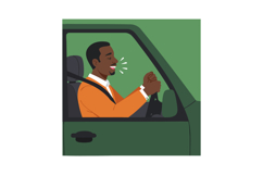 Man Wearing Orange Sweater Driving Green Car Smiling Vector Product Image 1