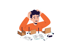 Stressed man with hands on head surrounded by documents and Product Image 1