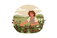 Young person enjoying nature picking ripe berries in green s Product Image 1